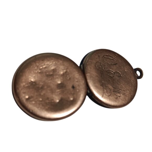 1900's Antique Gold Fill Round Double Locket Engraved O.E.M Celluloid Photo 7/8" - Picture 3 of 5